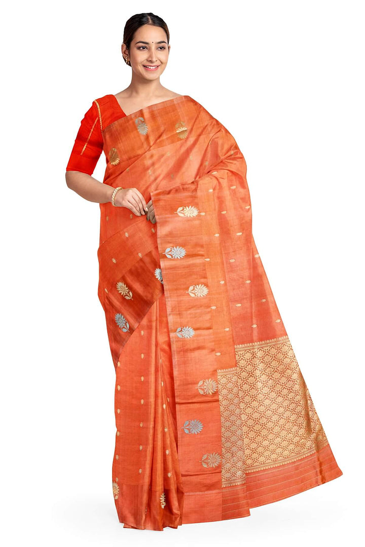 Handloom Banarasi  katan pure silk saree in dark peach (POONA SILK)