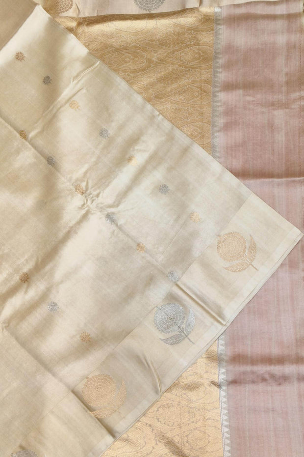Handloom Banarasi  katan pure silk saree in  off white (POONA SILK)