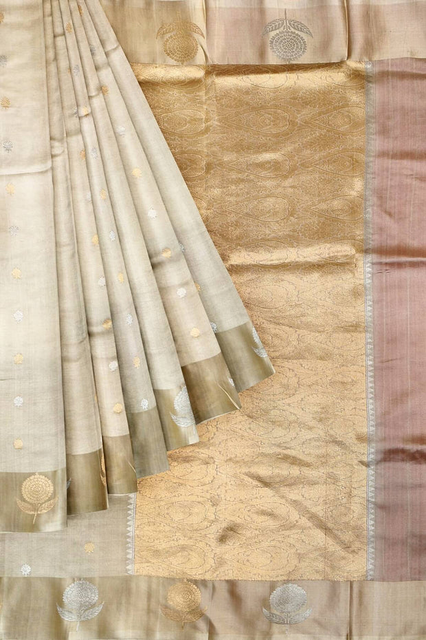 Handloom Banarasi  katan pure silk saree in  off white (POONA SILK)