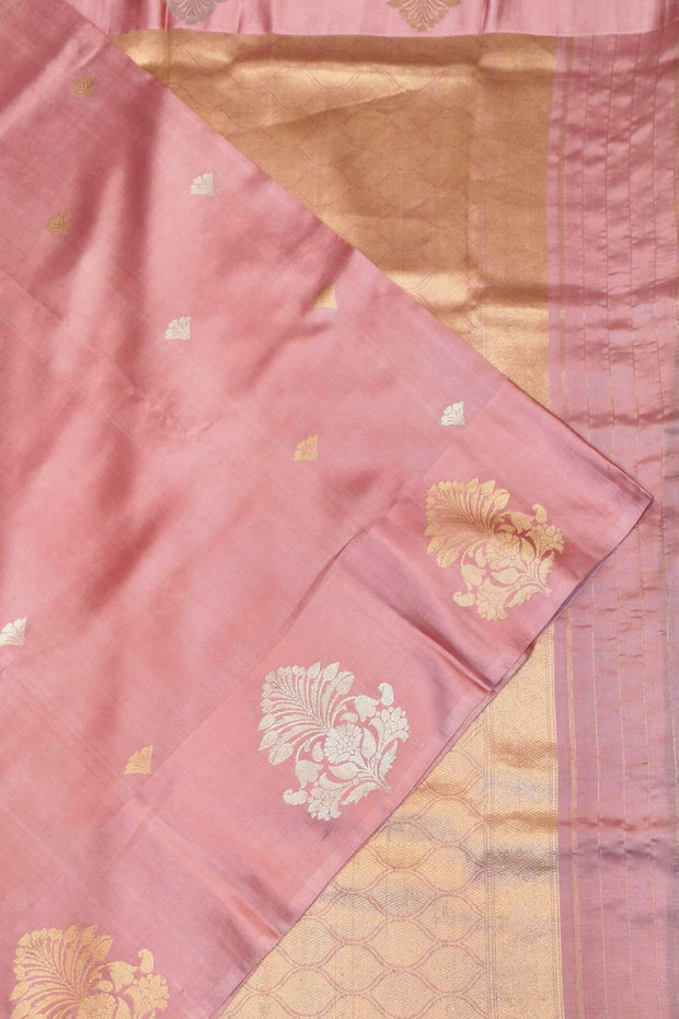Handloom Banarasi  katan pure silk saree in onion pink with small motifs