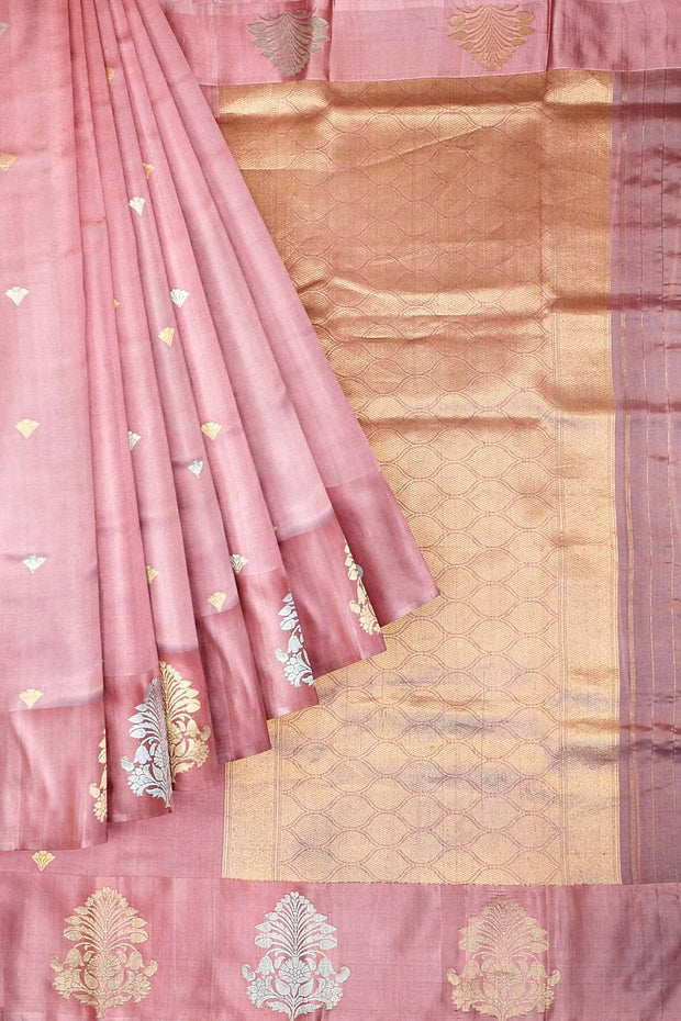 Handloom Banarasi  katan pure silk saree in onion pink with small motifs