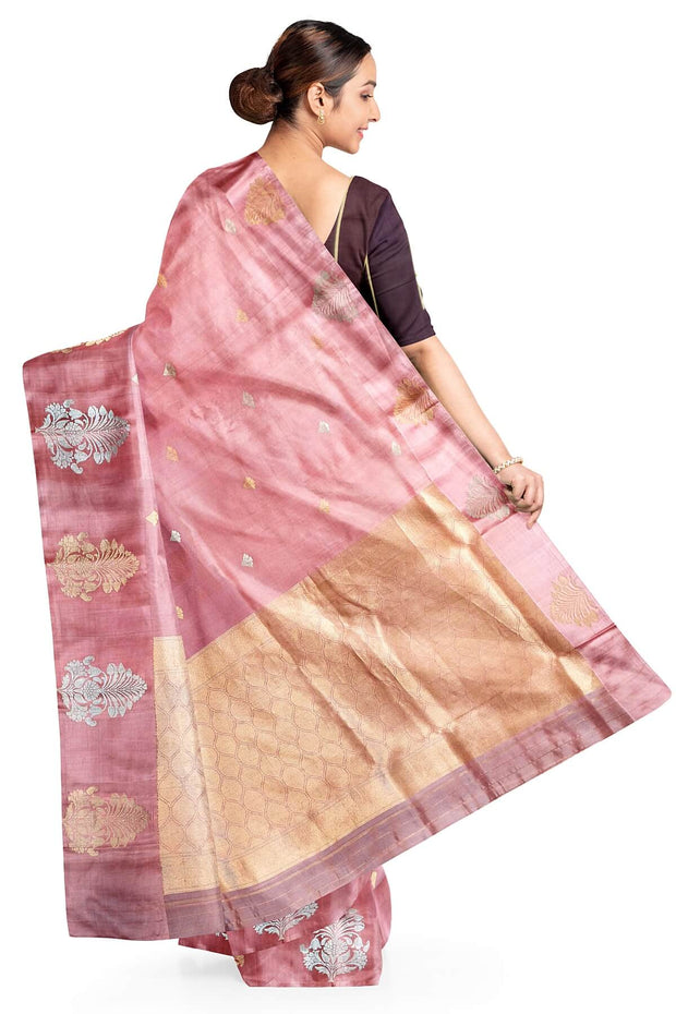 Handloom Banarasi  katan pure silk saree in onion pink with small motifs