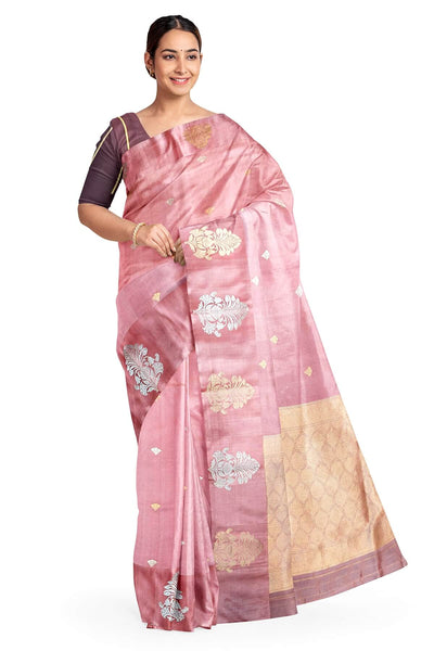 Handloom Banarasi  katan pure silk saree in onion pink with small motifs