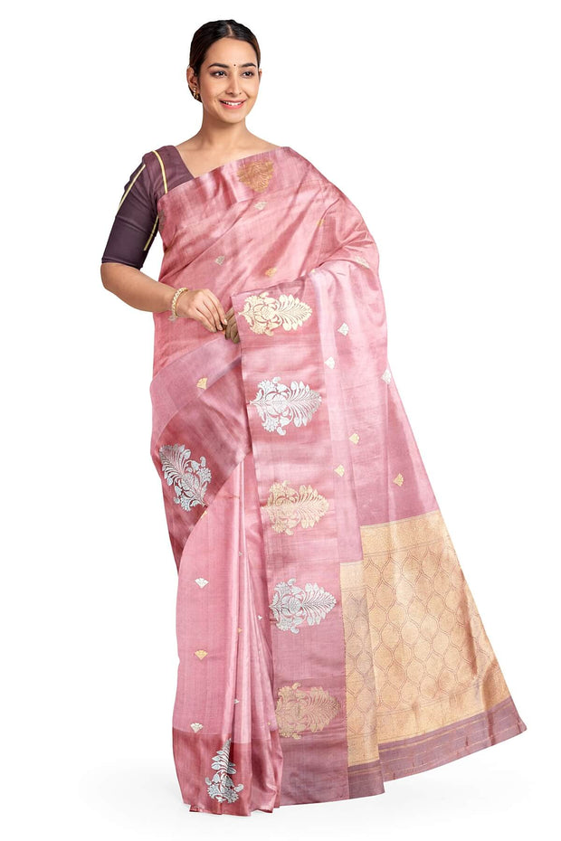 Handloom Banarasi  katan pure silk saree in onion pink with small motifs