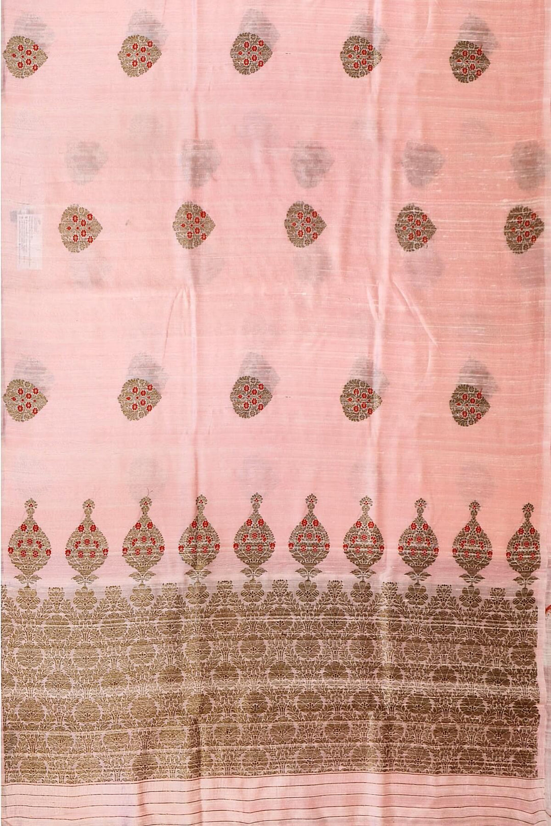 Handloom Katan pure silk saree in baby pink in dupioni finish with meena work .