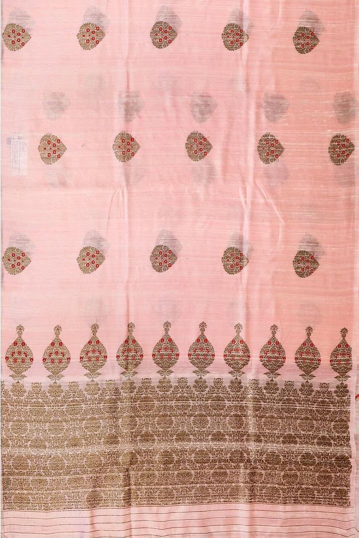 Handloom Katan pure silk saree in baby pink in dupioni finish with meena work .