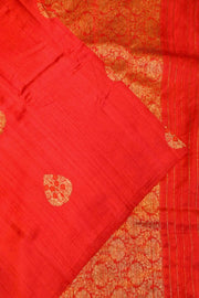 Handloom Katan pure silk saree in red in dupioni finish with meena work .