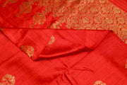 Handloom Katan pure silk saree in red in dupioni finish with meena work .