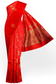 Handloom Katan pure silk saree in red in dupioni finish with meena work .