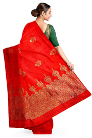 Handloom Katan pure silk saree in red in dupioni finish with meena work .
