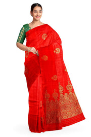 Handloom Katan pure silk saree in red in dupioni finish with meena work .