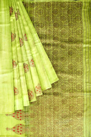 Handloom Katan pure silk saree in radium green  in dupioni finish with meena work .