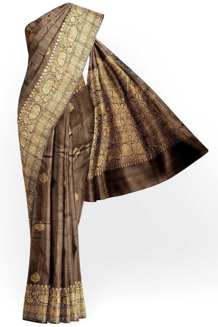 Handloom Banarasi katan pure silk saree in coffee brown in dupion finish