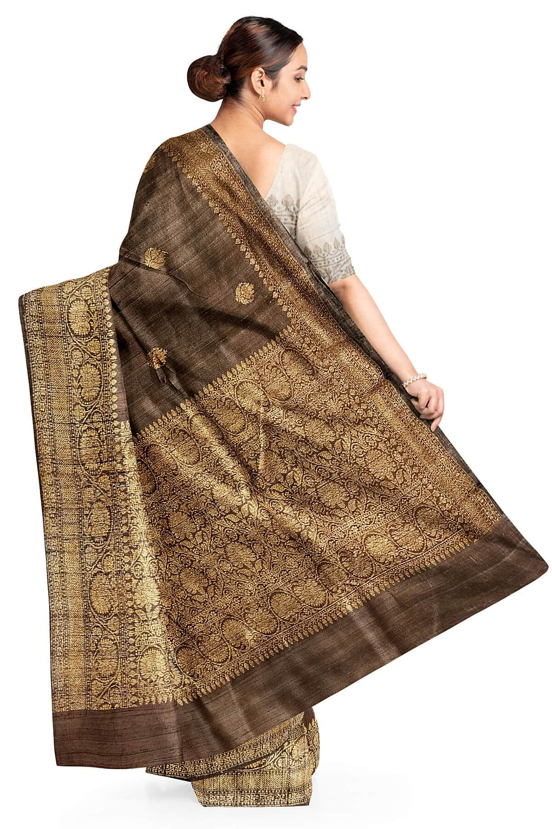 Handloom Banarasi katan pure silk saree in coffee brown in dupion finish