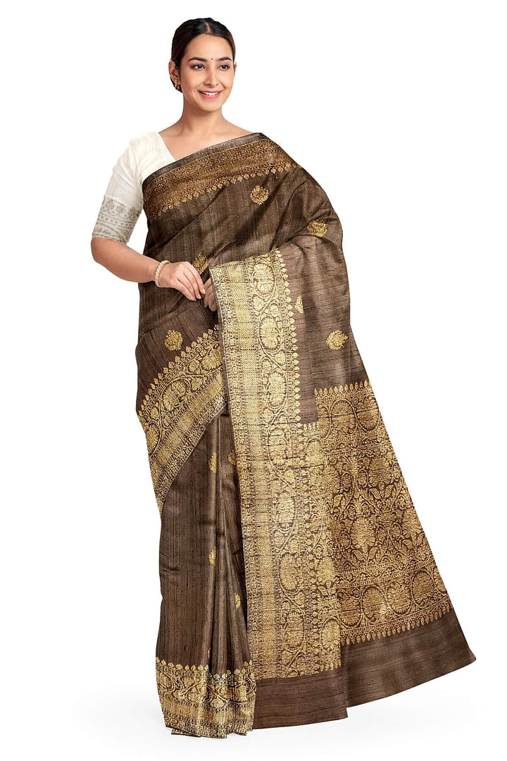 Handloom Banarasi katan pure silk saree in coffee brown in dupion finish