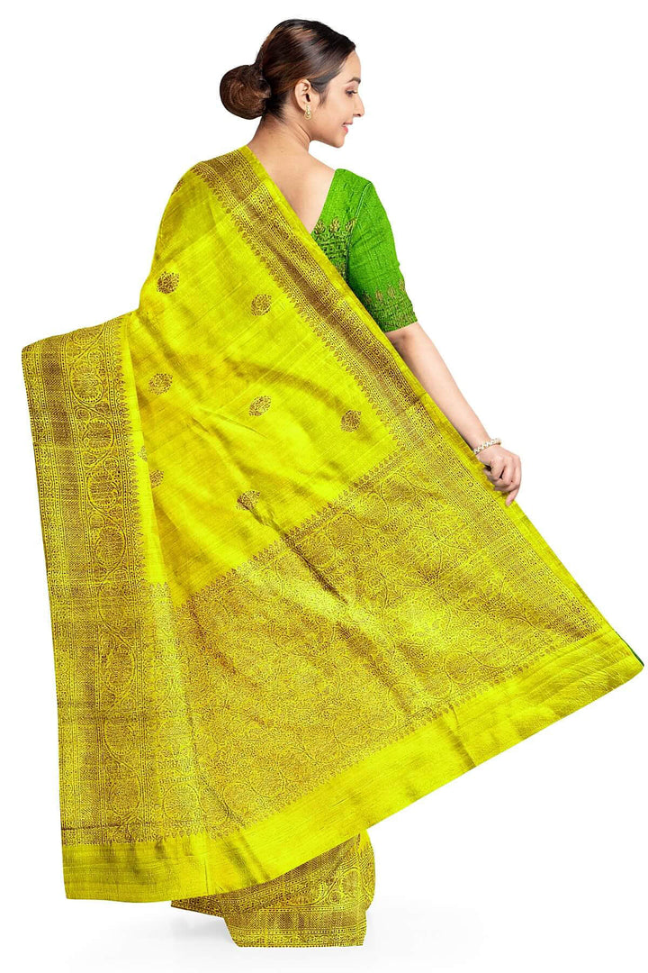 Handloom Banarasi katan pure silk saree in green gram in dupion finish