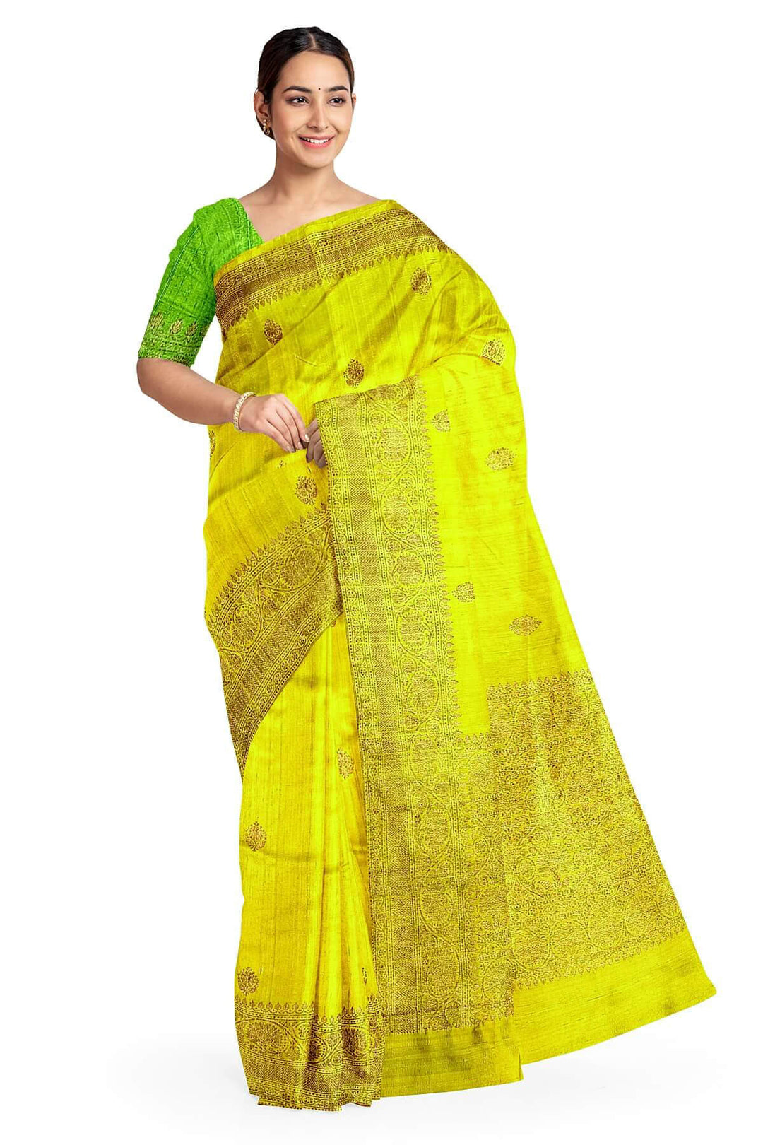 Handloom Banarasi katan pure silk saree in green gram in dupion finish