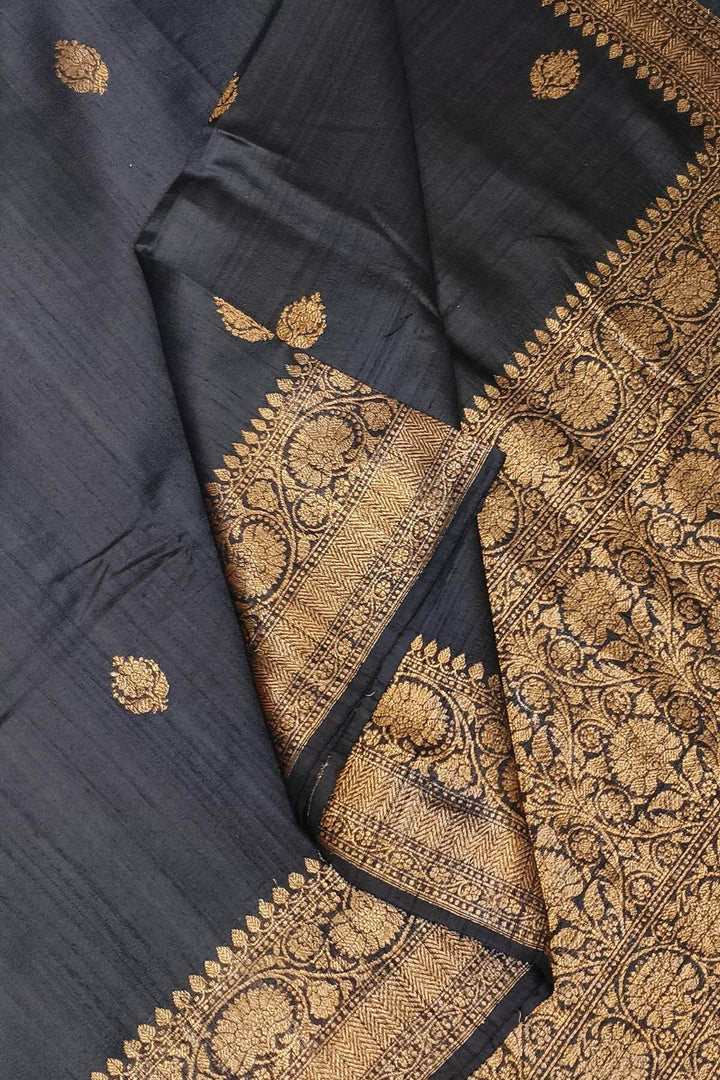 Handloom Banarasi katan pure silk saree in black in dupion finish