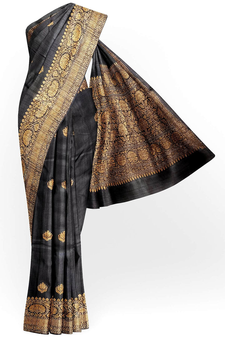 Handloom Banarasi katan pure silk saree in black in dupion finish