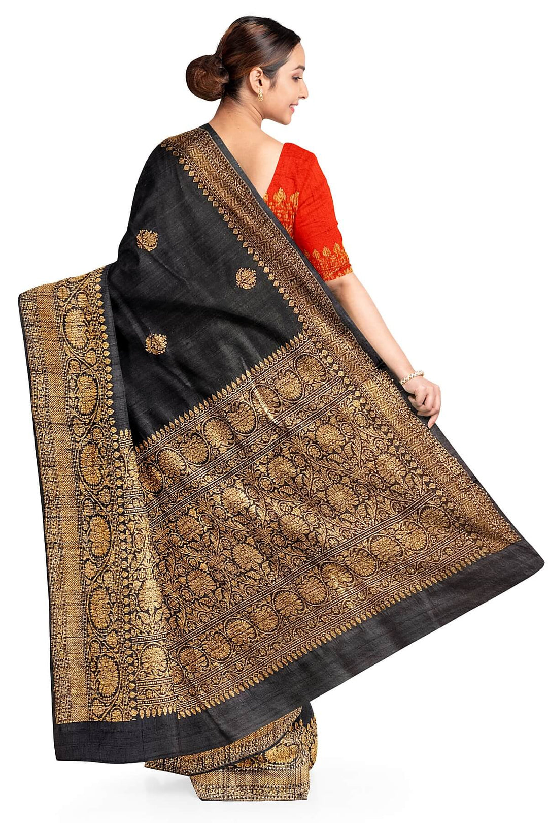 Handloom Banarasi katan pure silk saree in black in dupion finish