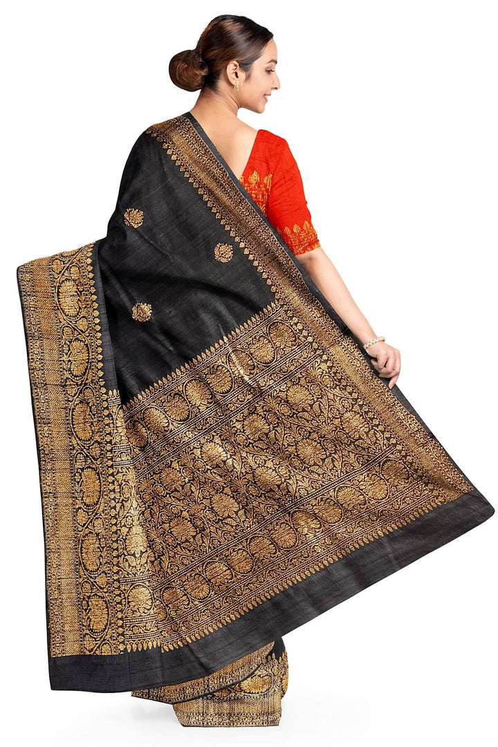 Handloom Banarasi katan pure silk saree in black in dupion finish