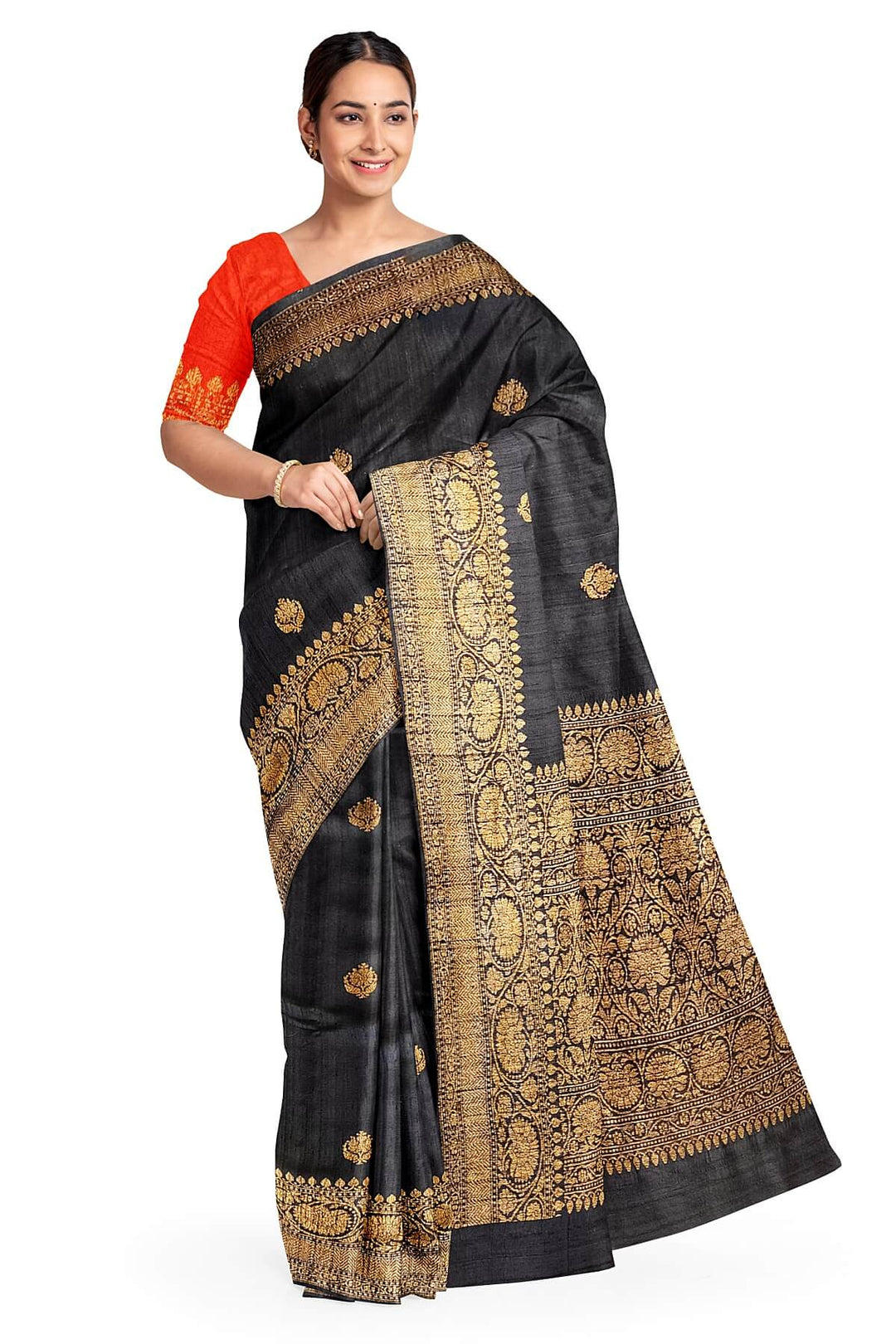 Handloom Banarasi katan pure silk saree in black in dupion finish