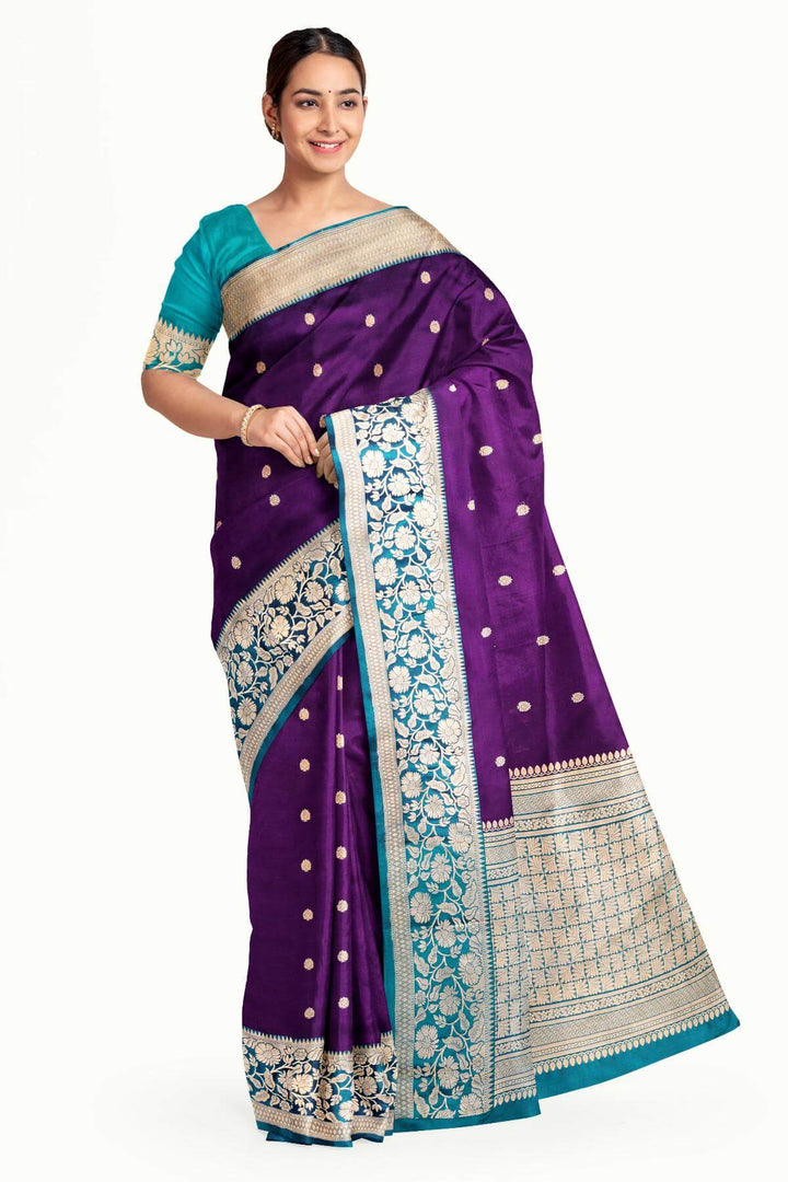 Handloom Banarasi katan pure silk saree in purple