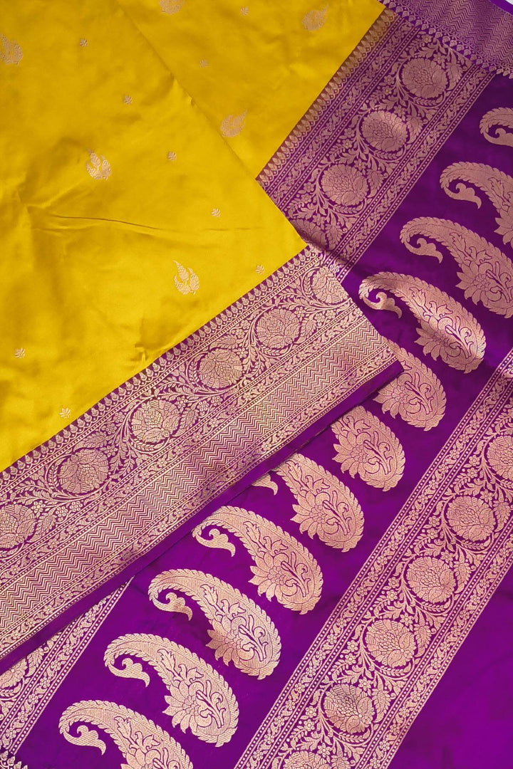 Banarasi katan pure silk saree in yellow