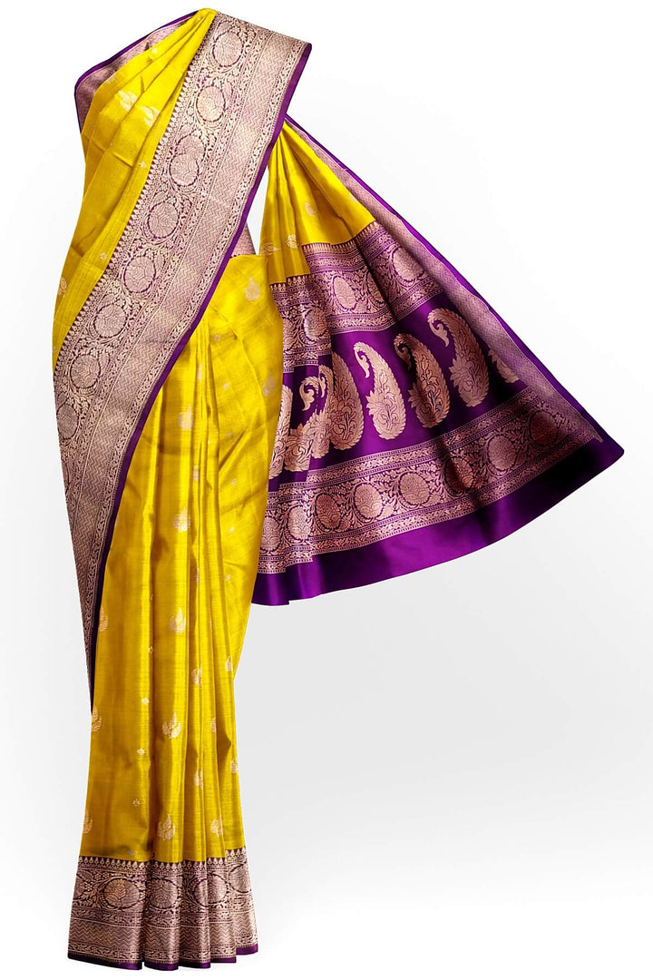 Banarasi katan pure silk saree in yellow