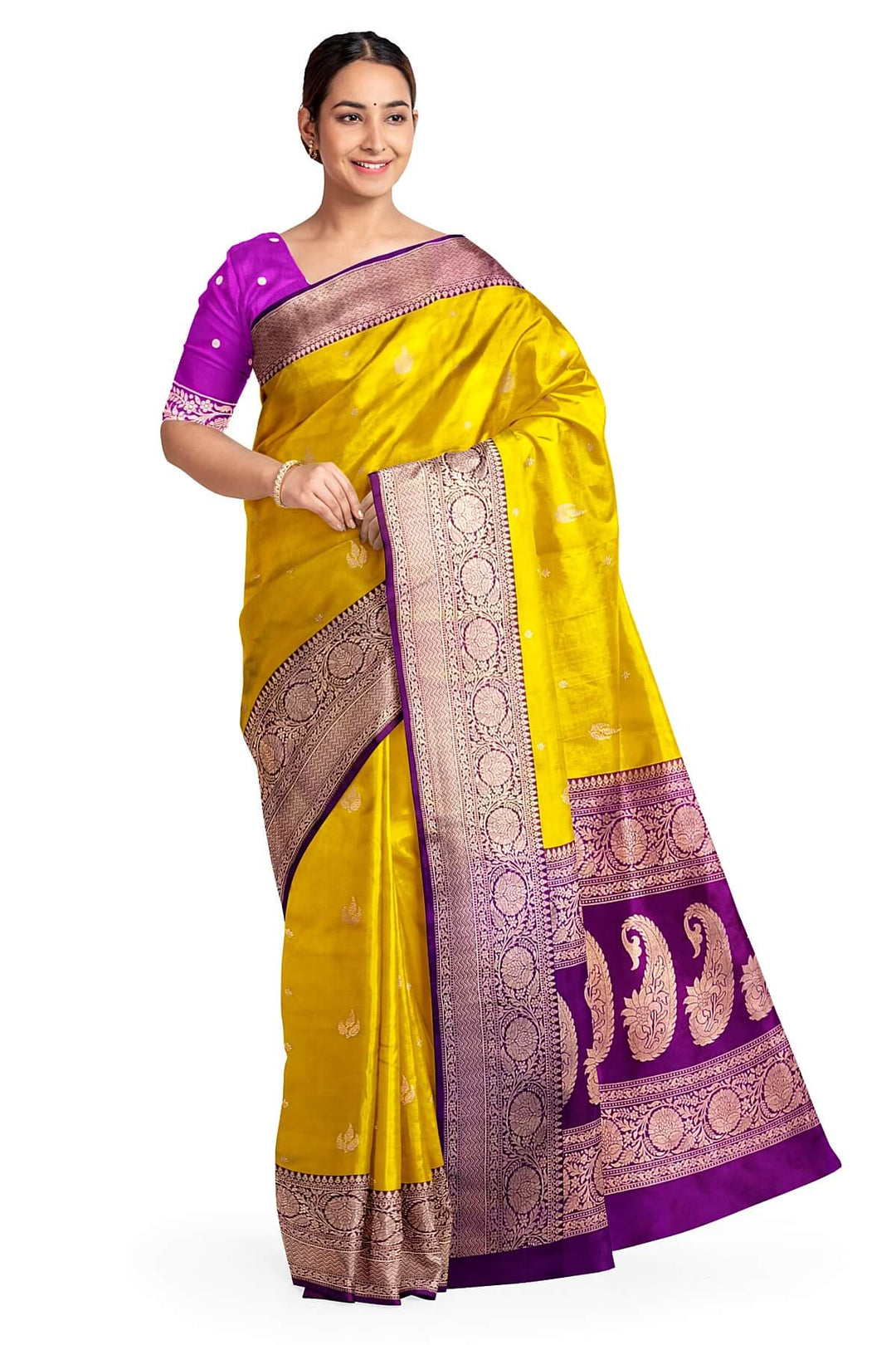 Banarasi katan pure silk saree in yellow