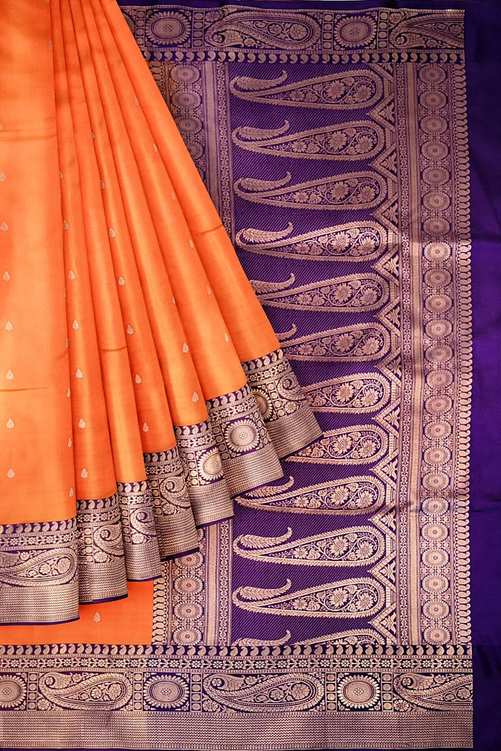 Banarasi katan pure silk saree in orange