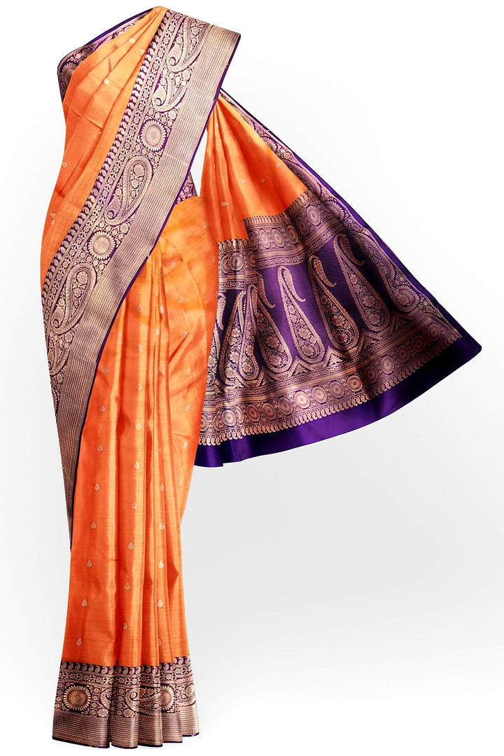 Banarasi katan pure silk saree in orange