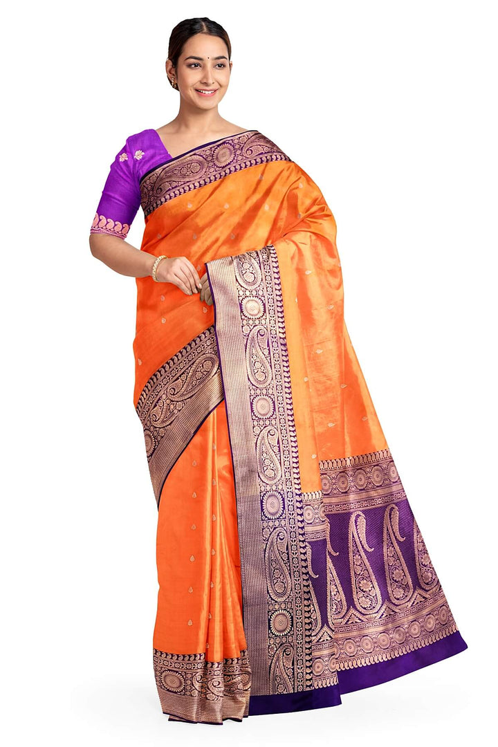 Banarasi katan pure silk saree in orange