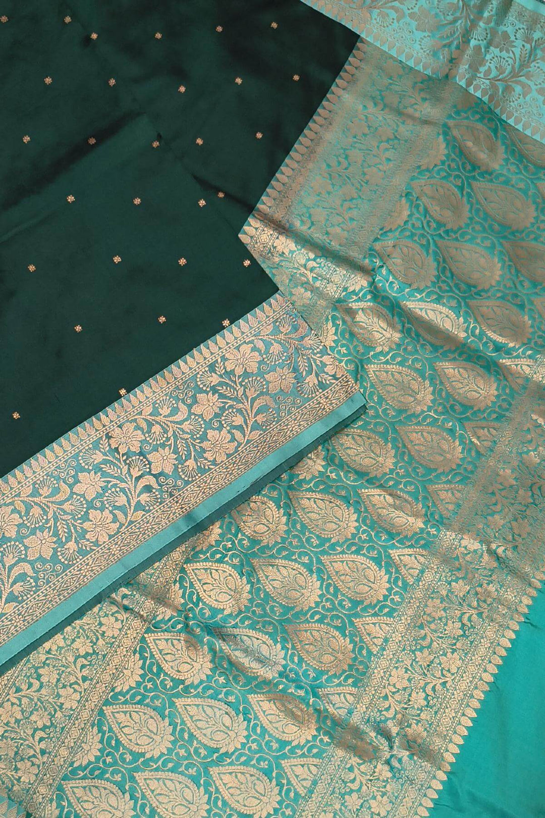 Banarasi katan pure silk saree in bottle green