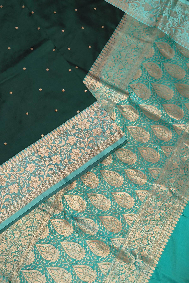 Banarasi katan pure silk saree in bottle green