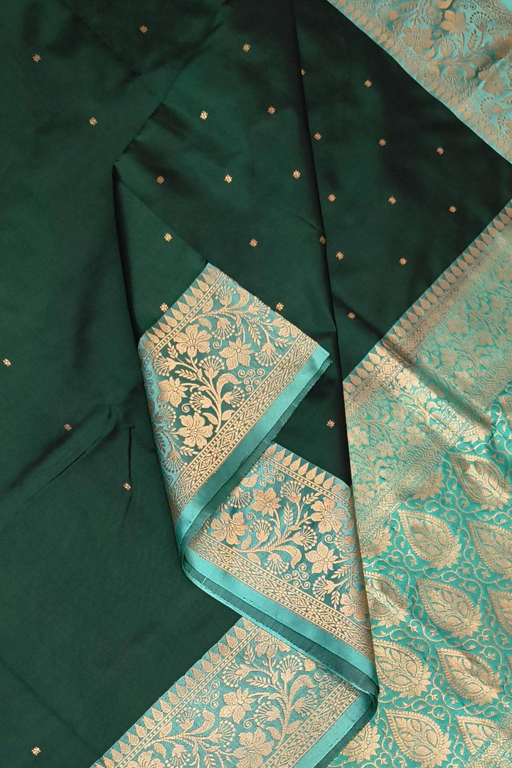 Banarasi katan pure silk saree in bottle green
