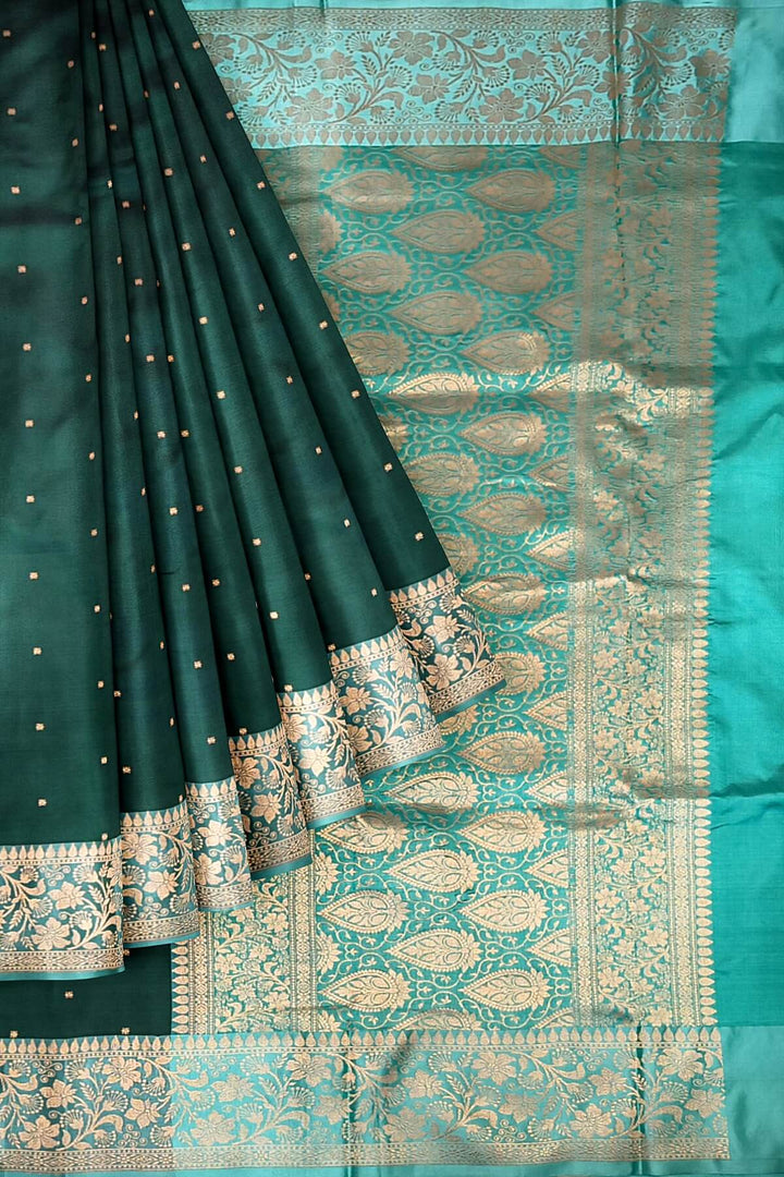 Banarasi katan pure silk saree in bottle green