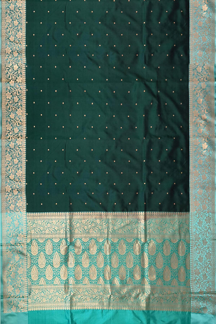 Banarasi katan pure silk saree in bottle green