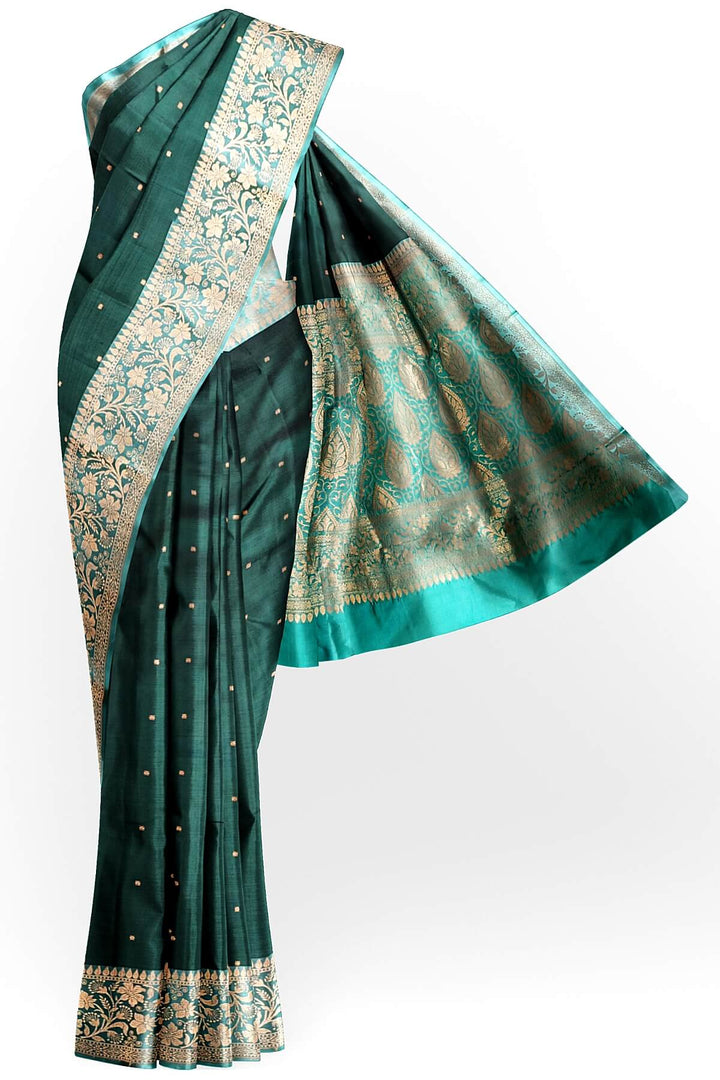 Banarasi katan pure silk saree in bottle green