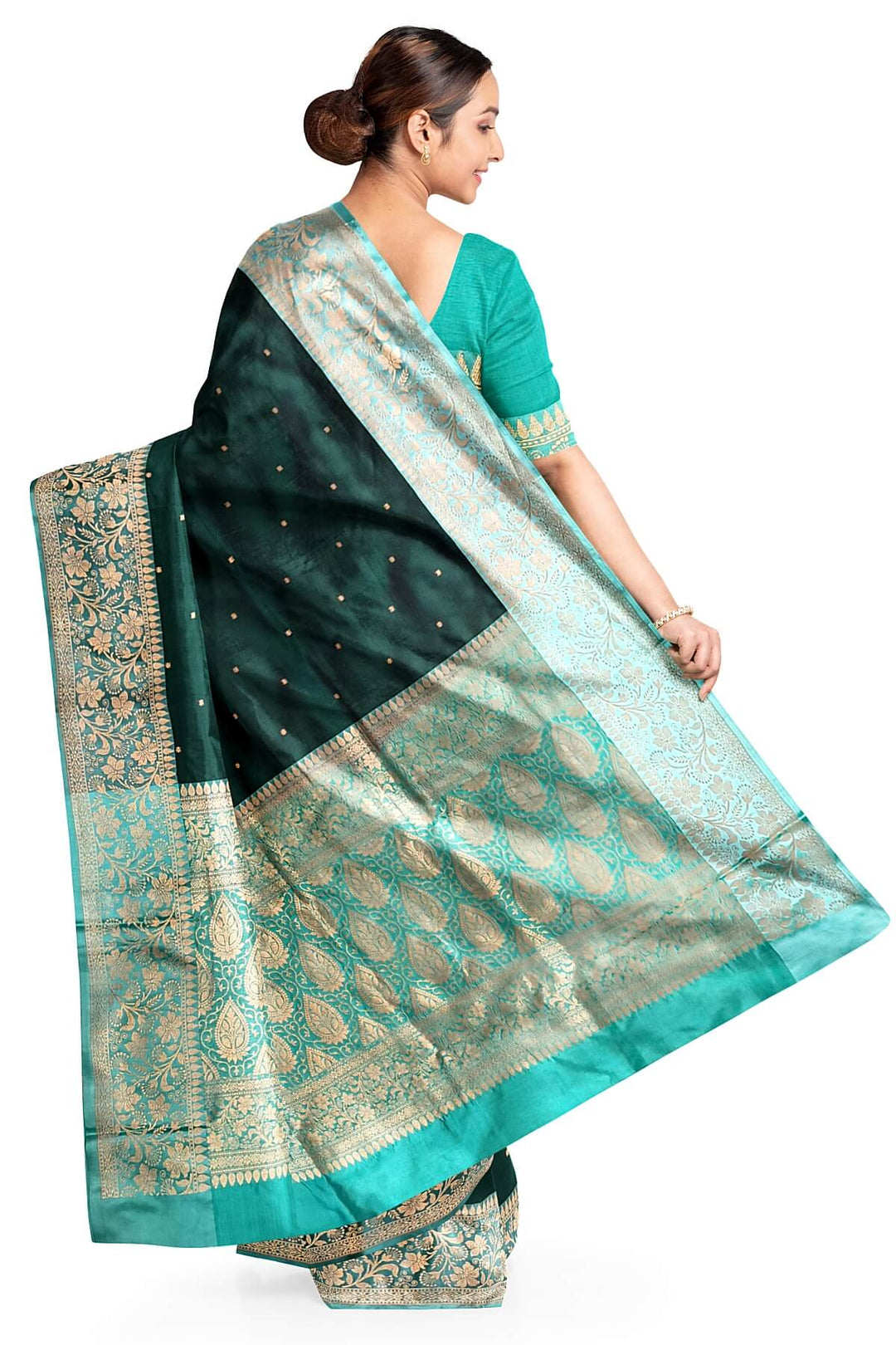 Banarasi katan pure silk saree in bottle green