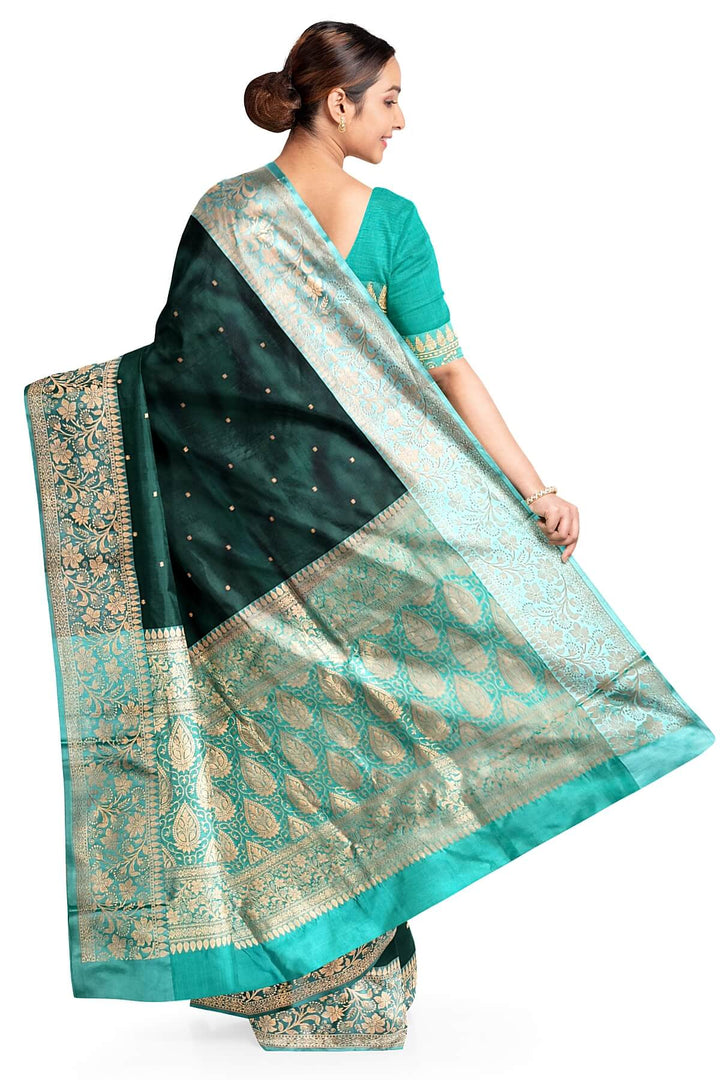 Banarasi katan pure silk saree in bottle green