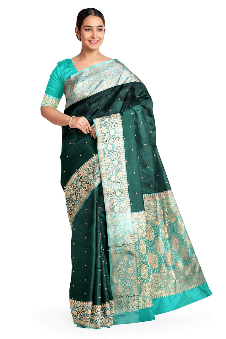 Banarasi katan pure silk saree in bottle green