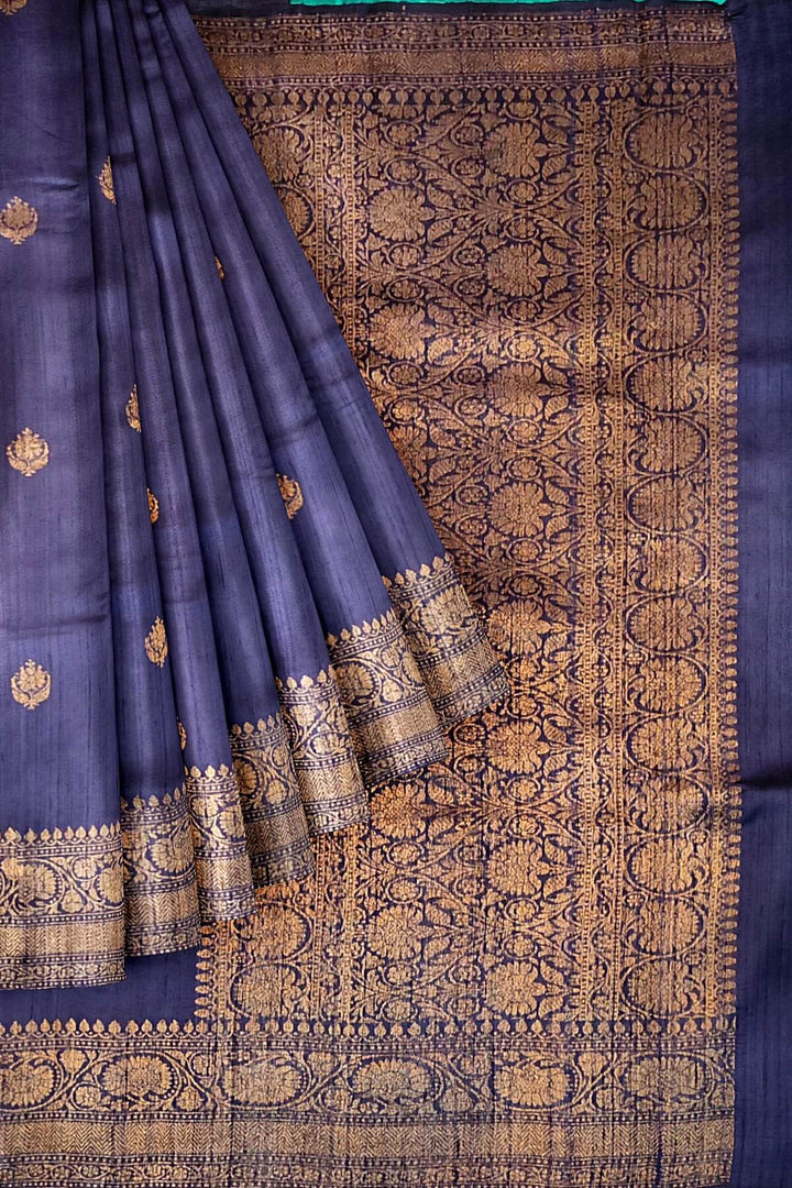 Banarasi katan pure silk saree in navy blue in dupion finish