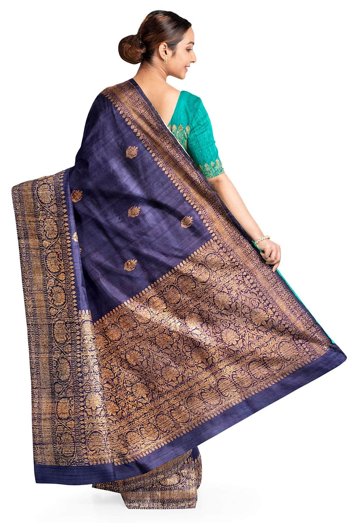 Banarasi katan pure silk saree in navy blue in dupion finish