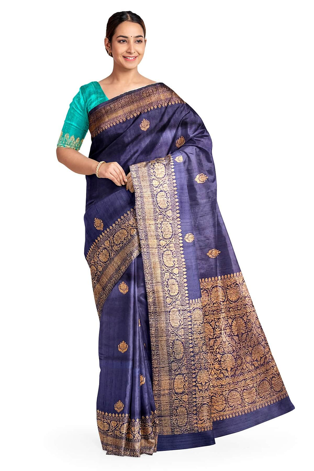 Banarasi katan pure silk saree in navy blue in dupion finish