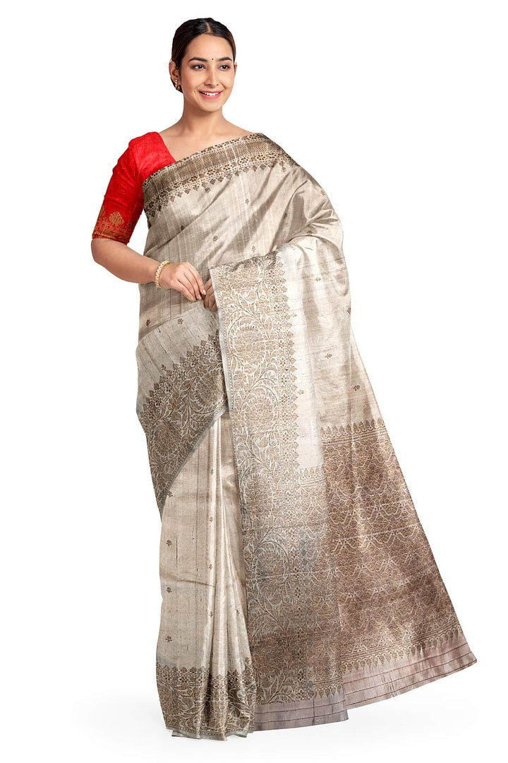 Banarasi katan pure silk saree in beige in dupion finish