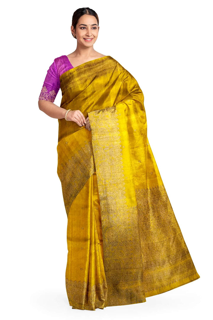Banarasi katan pure silk saree in mustard in dupion finish