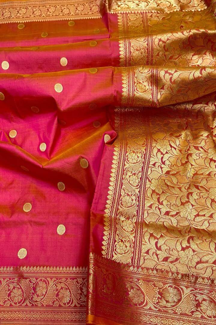Banarasi katan pure silk saree in double shade peach