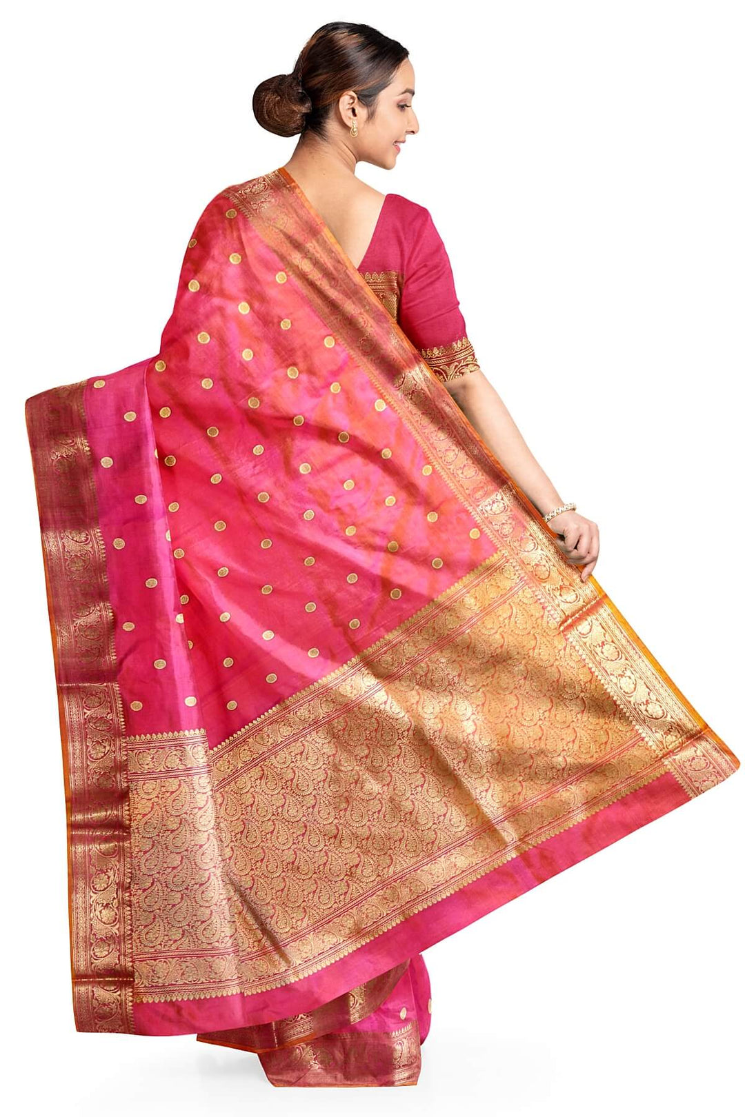 Banarasi katan pure silk saree in double shade peach