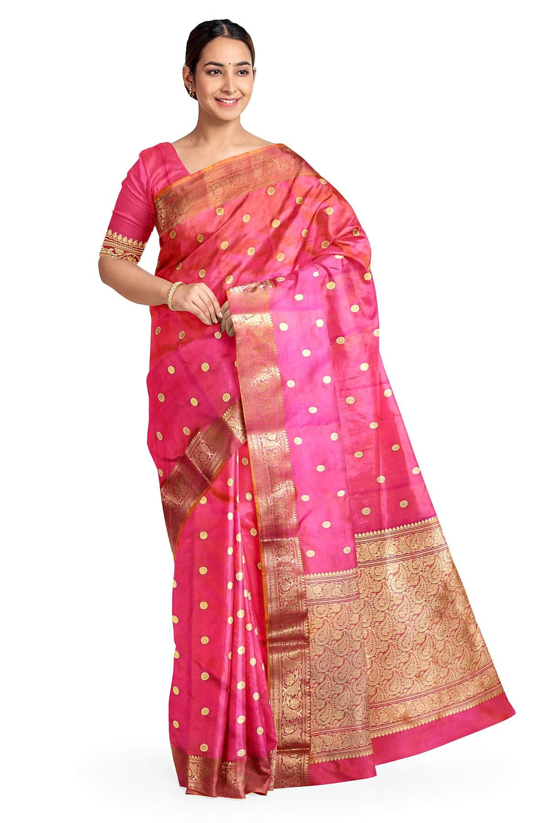 Banarasi katan pure silk saree in double shade peach